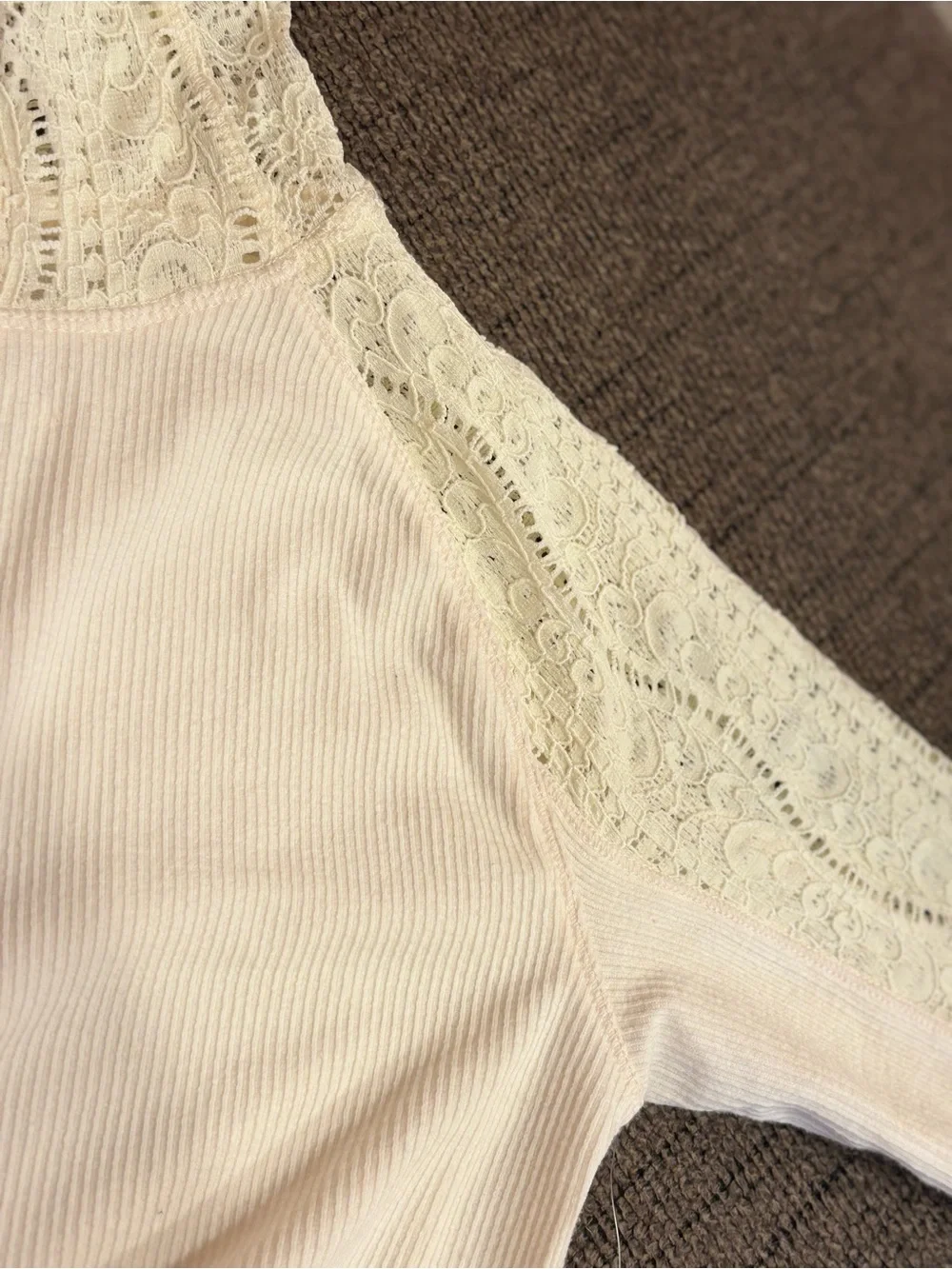 Free People Freddie Top NWT White Lace Turtleneck Ribbed Long Sleeve Women's XS